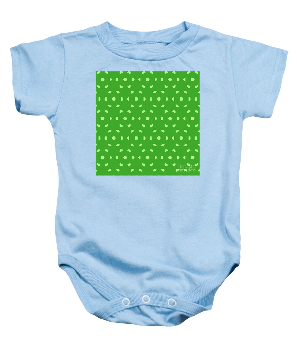 Pattern Baby Onesie featuring the painting Hexagon Pentagon Isometric Array Pattern in Light Apple And Grass Green n.2658 by Holy Rock Design
