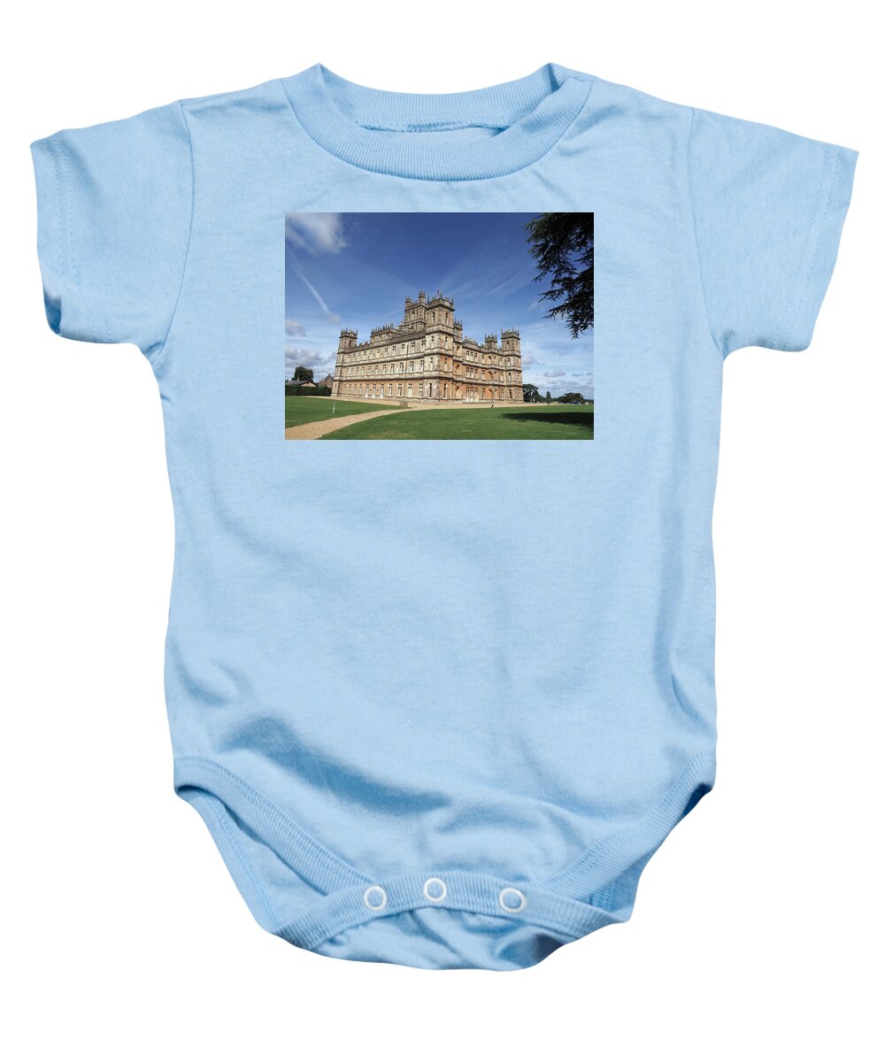 Highclere Castle Baby Onesie featuring the photograph Highclere Castle aka Downton Abbey by Joe Schofield