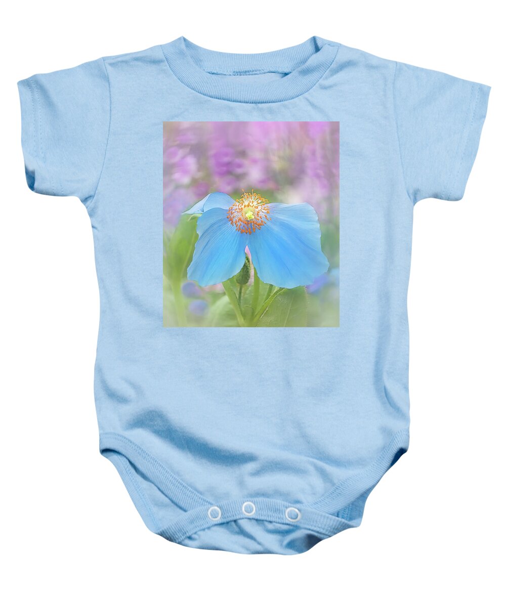 Poppy Baby Onesie featuring the photograph Himalayan Blue Poppy - In The Garden by Sylvia Goldkranz