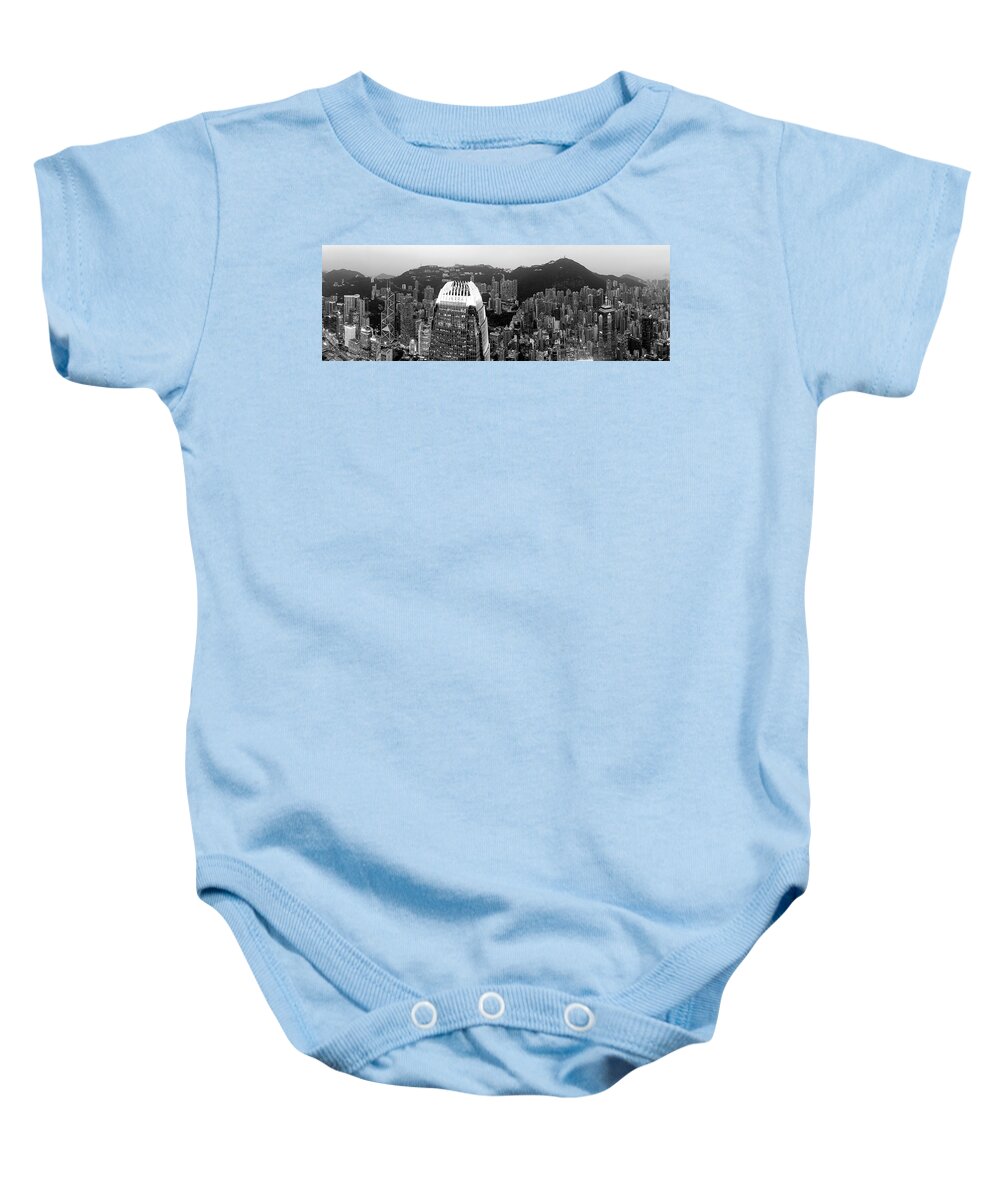 Panorama Baby Onesie featuring the photograph Hong Kong Island at night panorama by Sonny Ryse