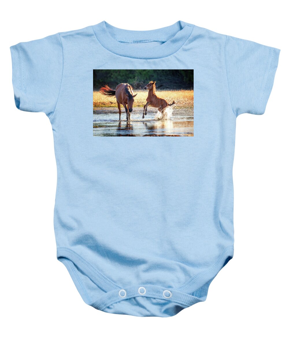 Animal Baby Onesie featuring the photograph Horsing Around by Rick Furmanek