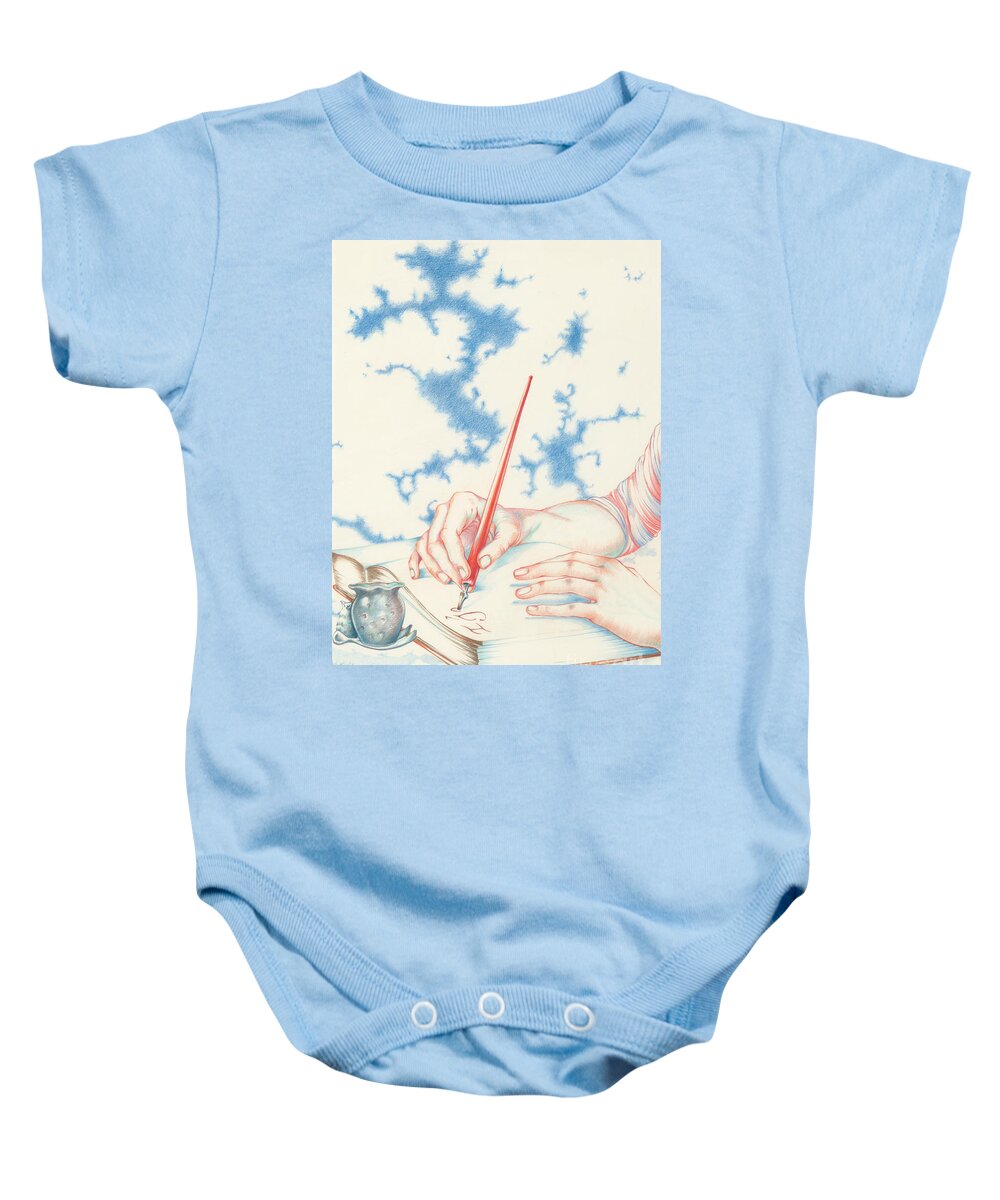 I John Baby Onesie featuring the drawing I John, your brother in tribulation... Revelation 1 by William Hart McNichols