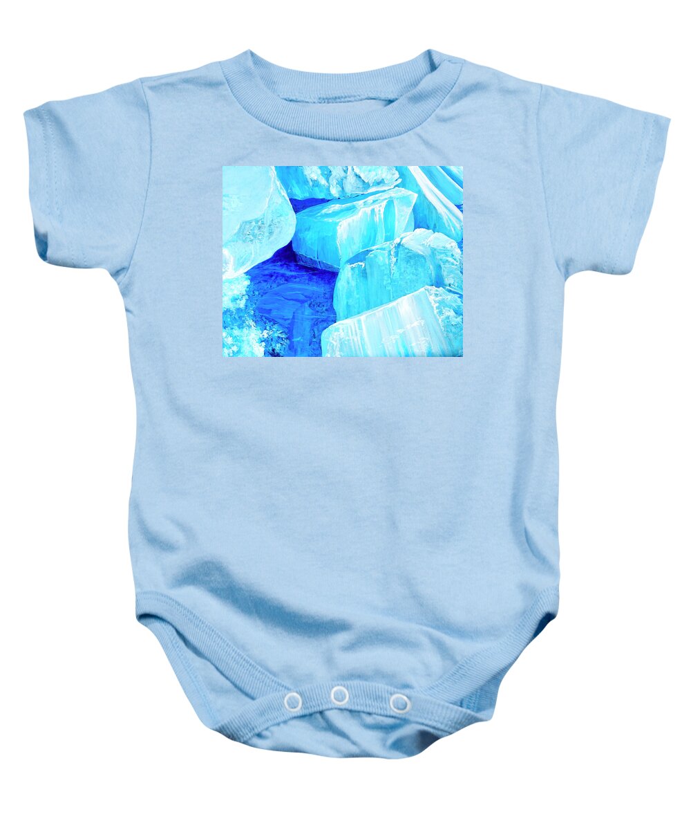 Ice Baby Onesie featuring the painting Ice Blocks on a Lakeshore by Lynn Hansen