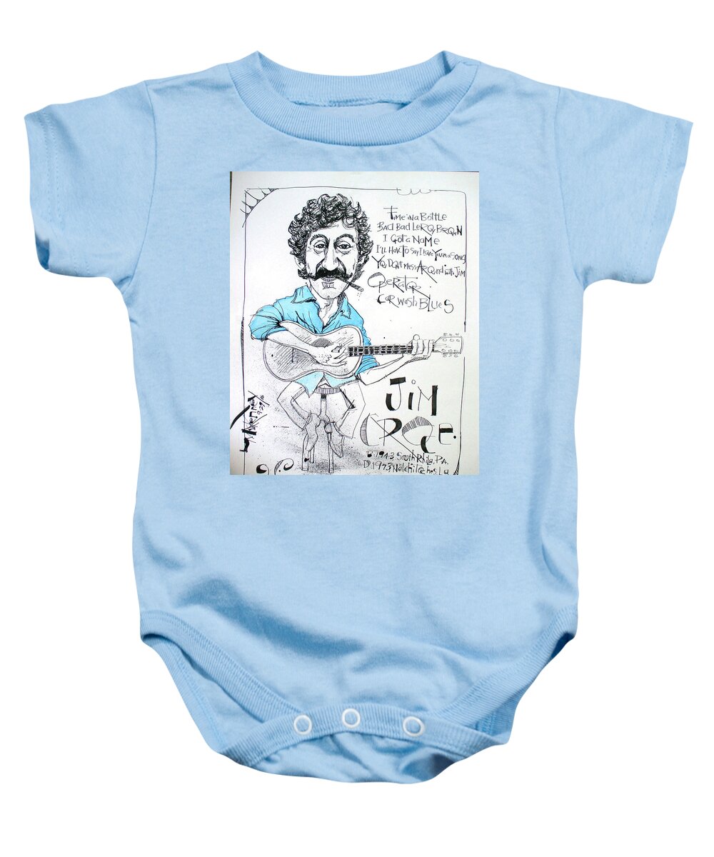  Baby Onesie featuring the drawing Jim Croce by Phil Mckenney