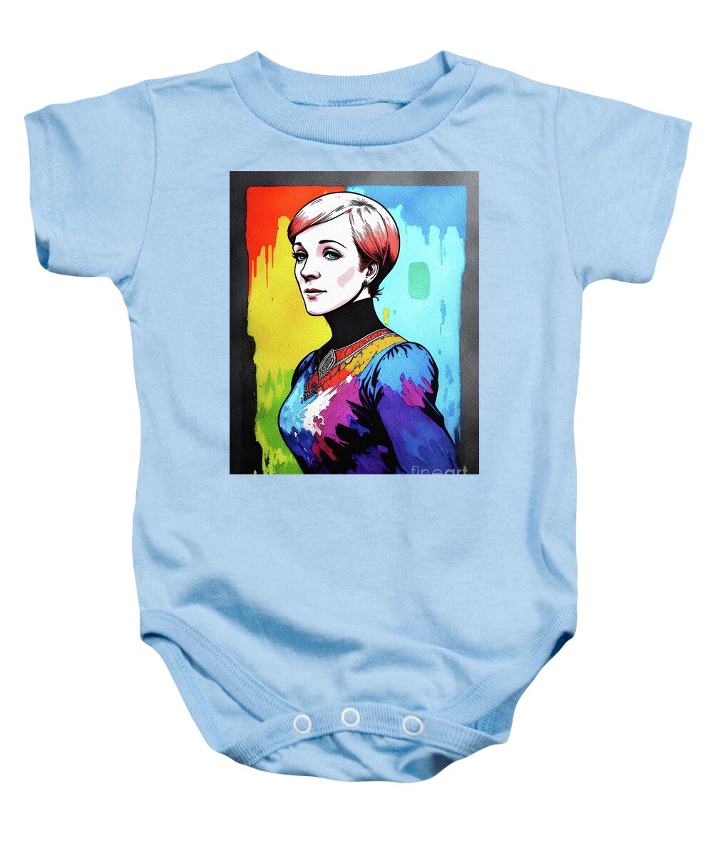 Julie Baby Onesie featuring the painting Julie Andrews, Actress by Esoterica Art Agency