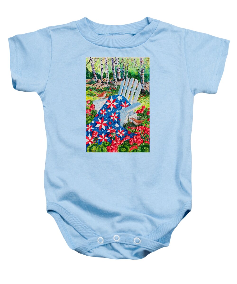 July Stars Features A Red Baby Onesie featuring the painting July Stars by Diane Phalen