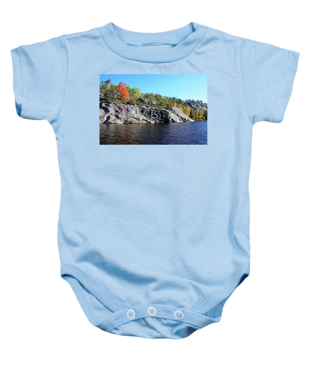 Key River Baby Onesie featuring the photograph Key River Shore In Fall IV by Debbie Oppermann