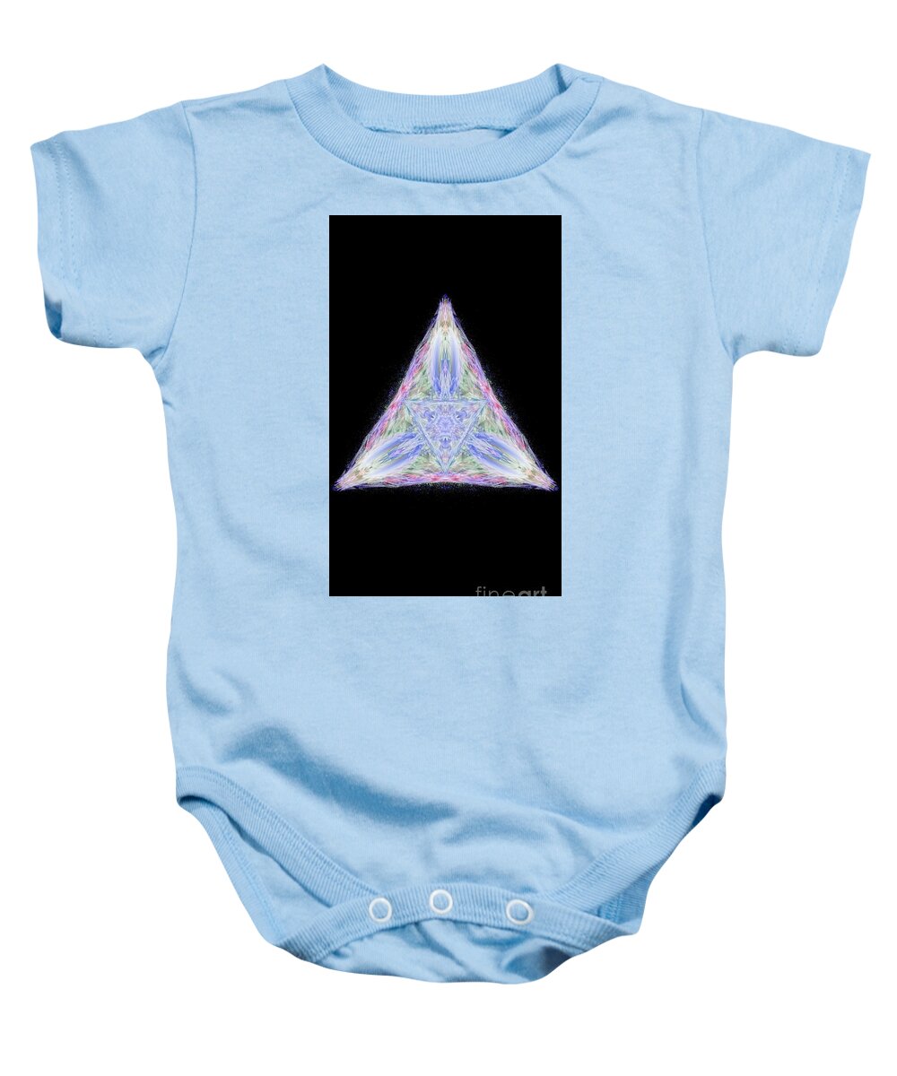 The Kosmic Kreation Pyramid Of Light Is A Digital Mandala Created By Michael Canteen. It Is A Complex And Intricate Geometric Design That Is Said To Represent The Journey Of Self-illumination. The Mandala Is Made Up Of Several Interwoven Elements Baby Onesie featuring the digital art Kosmic Kreation Pyramid of Light by Michael Canteen