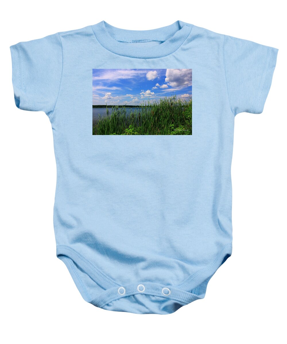 Landscape Baby Onesie featuring the photograph Land, Water and Sky by Mary Walchuck