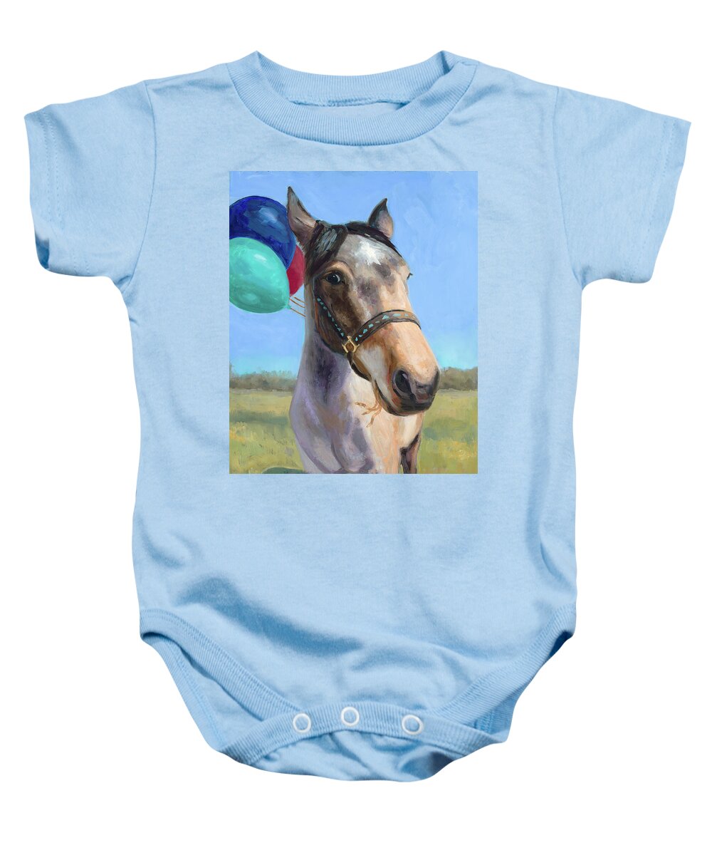 Fun Horse Art Baby Onesie featuring the painting Let the Party Begin by Billie Colson