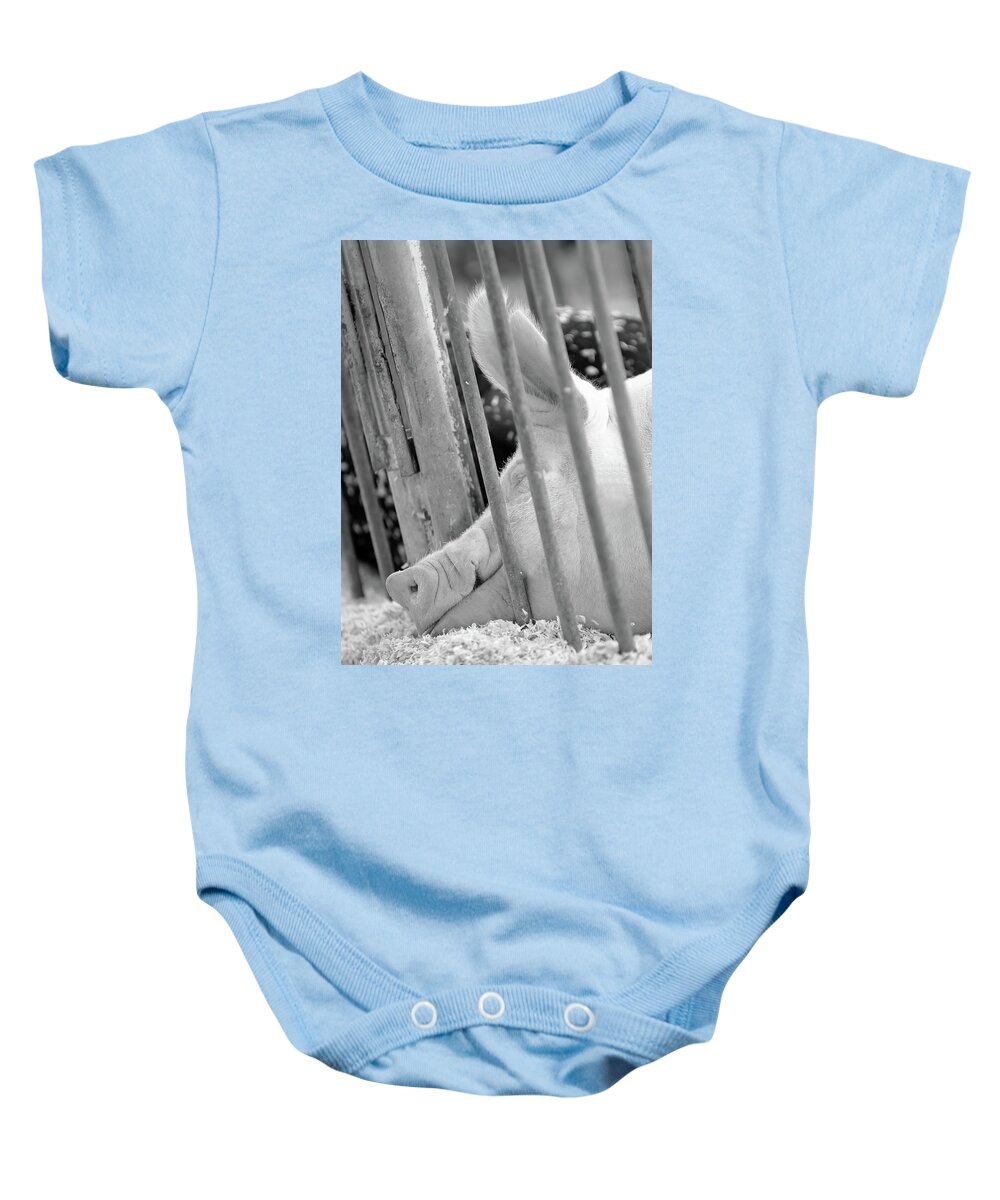 Farm Baby Onesie featuring the photograph Long Day At The Fair bw by Lens Art Photography By Larry Trager