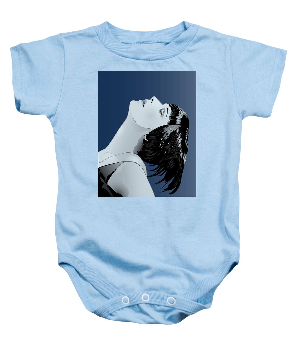 Louise Brooks Official Baby Onesie featuring the digital art Louise Brooks in Berlin - Indigo Dusk by Louise Brooks