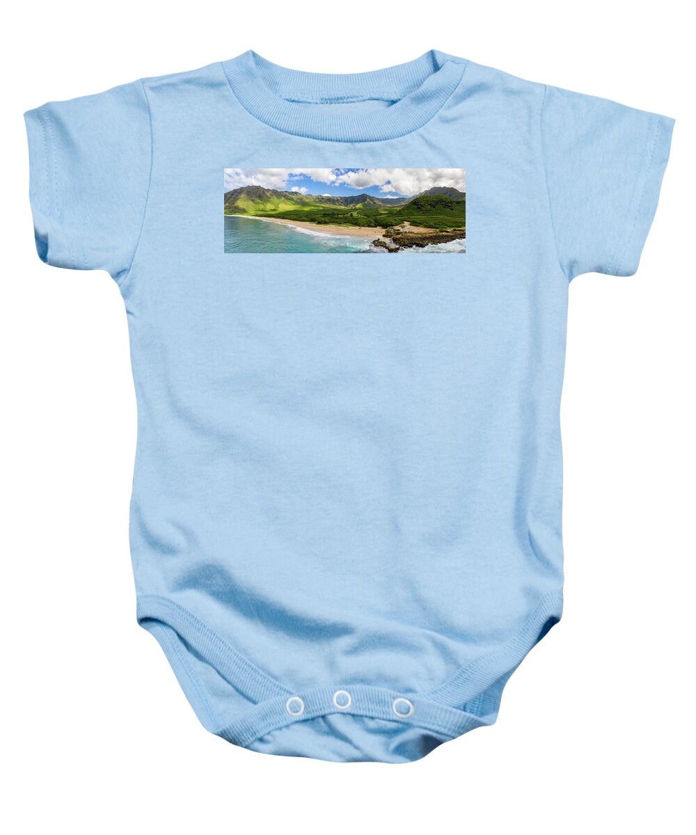Aerial Baby Onesie featuring the photograph Makua beach and valley on Oahu by Steven Heap