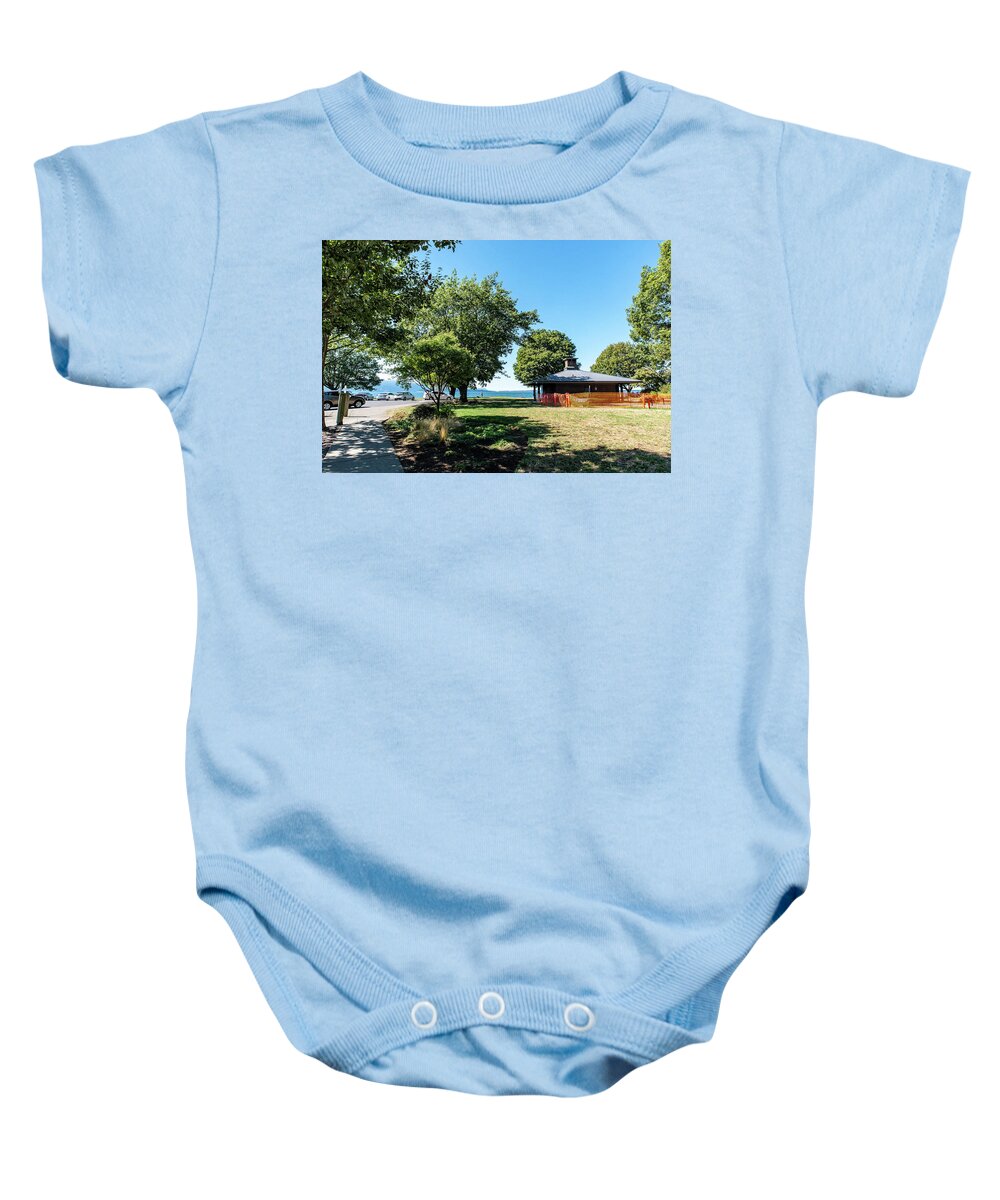 Marine Park With Construction Fence Baby Onesie featuring the photograph Marine Park with Construction Fence by Tom Cochran
