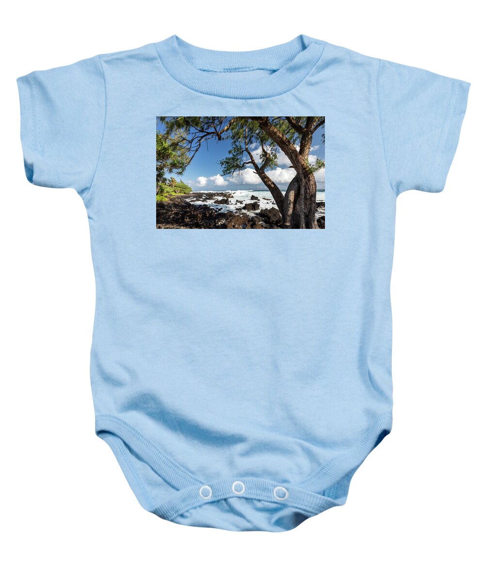 Wave Baby Onesie featuring the photograph Maui Ocean Trees by Craig A Walker