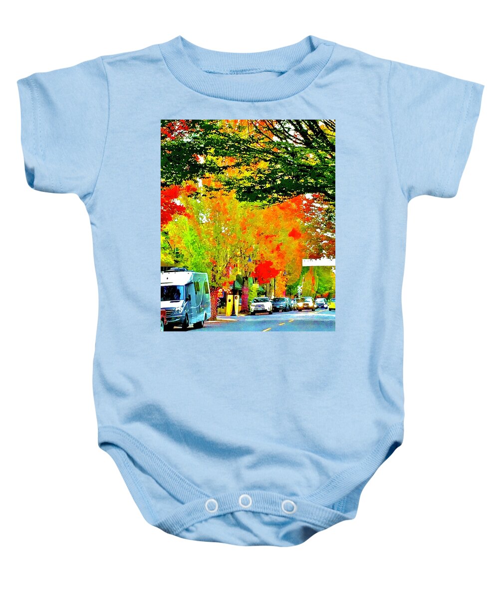 Oregon Baby Onesie featuring the photograph McMinnville Fall Fantasy by Michael Oceanofwisdom Bidwell