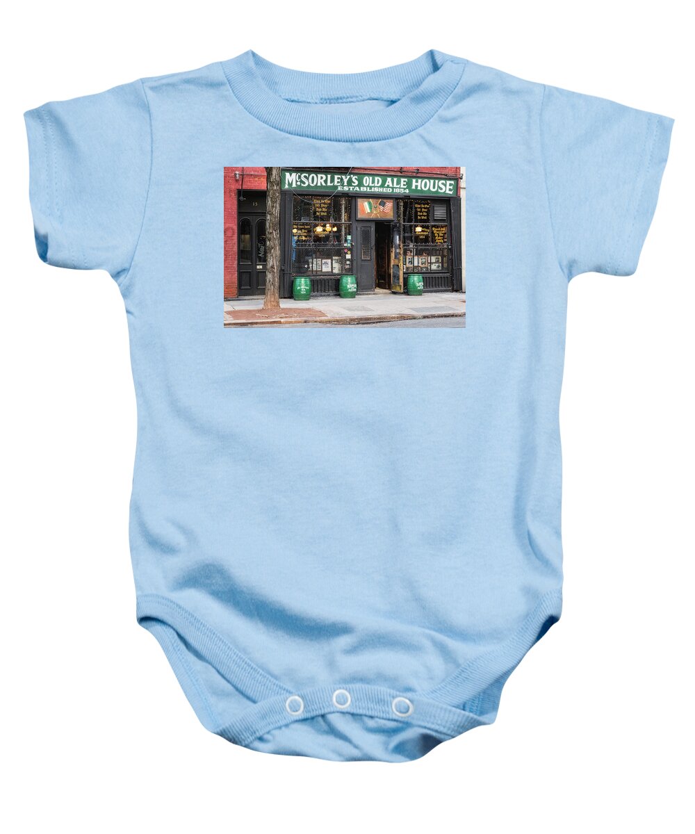 Black Baby Onesie featuring the photograph McSorley's Established 1854 NYC by Susan Candelario