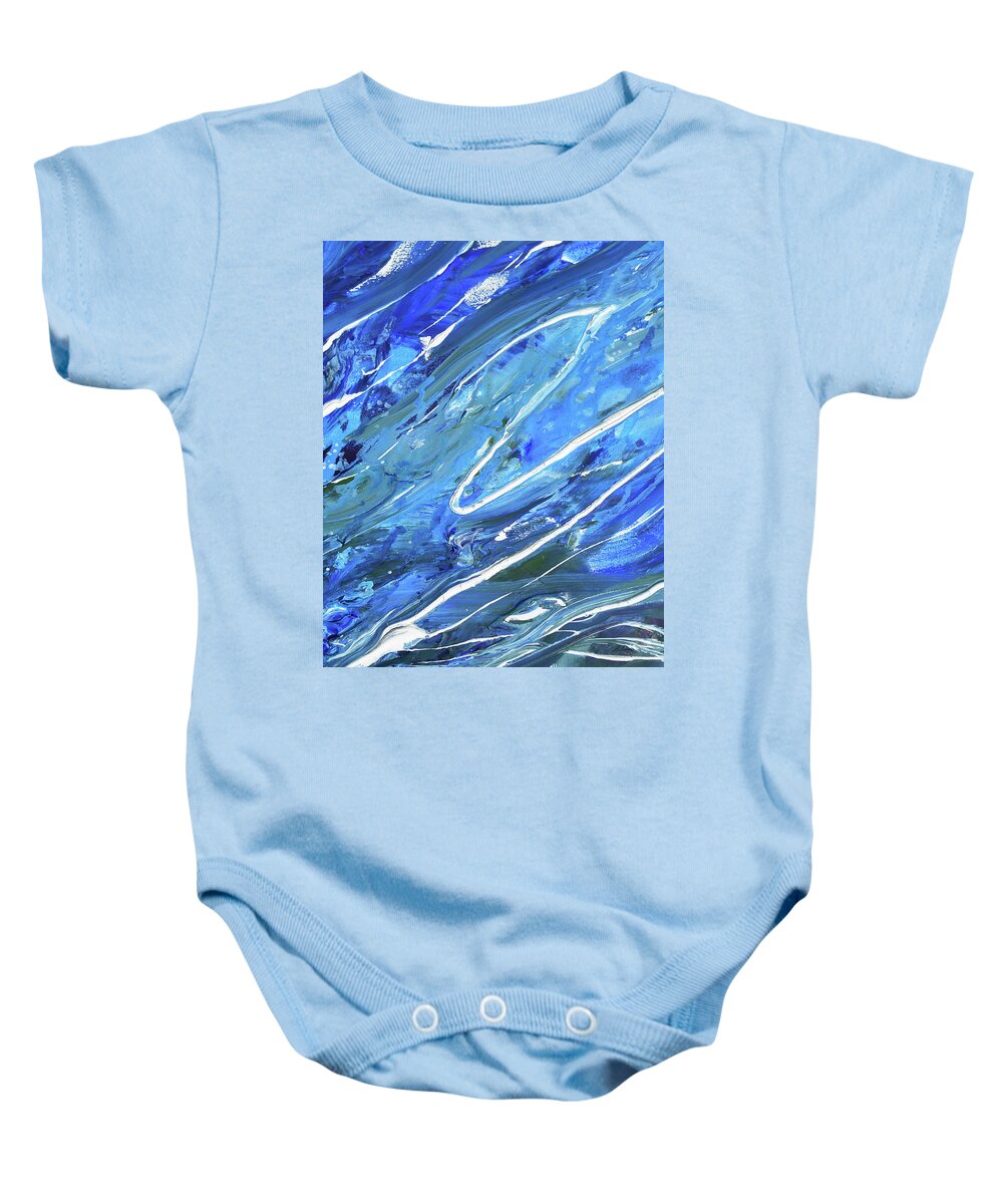 Blue Wave Baby Onesie featuring the painting Meditate On The Wave Peaceful Contemporary Beach Art Sea And Ocean Blues Art III by Irina Sztukowski