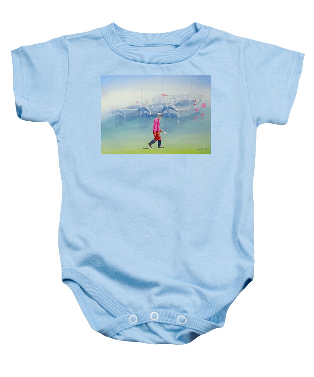 Fishing Baby Onesie featuring the painting Misty by Charles Stuart