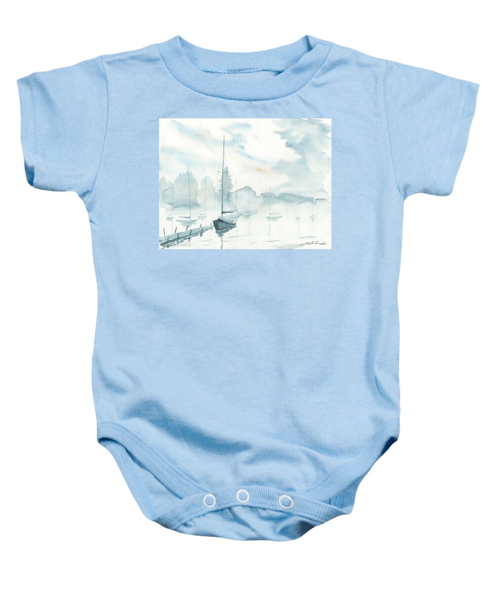 Sailboats Baby Onesie featuring the painting Misty Sailboats by Walt Brodis