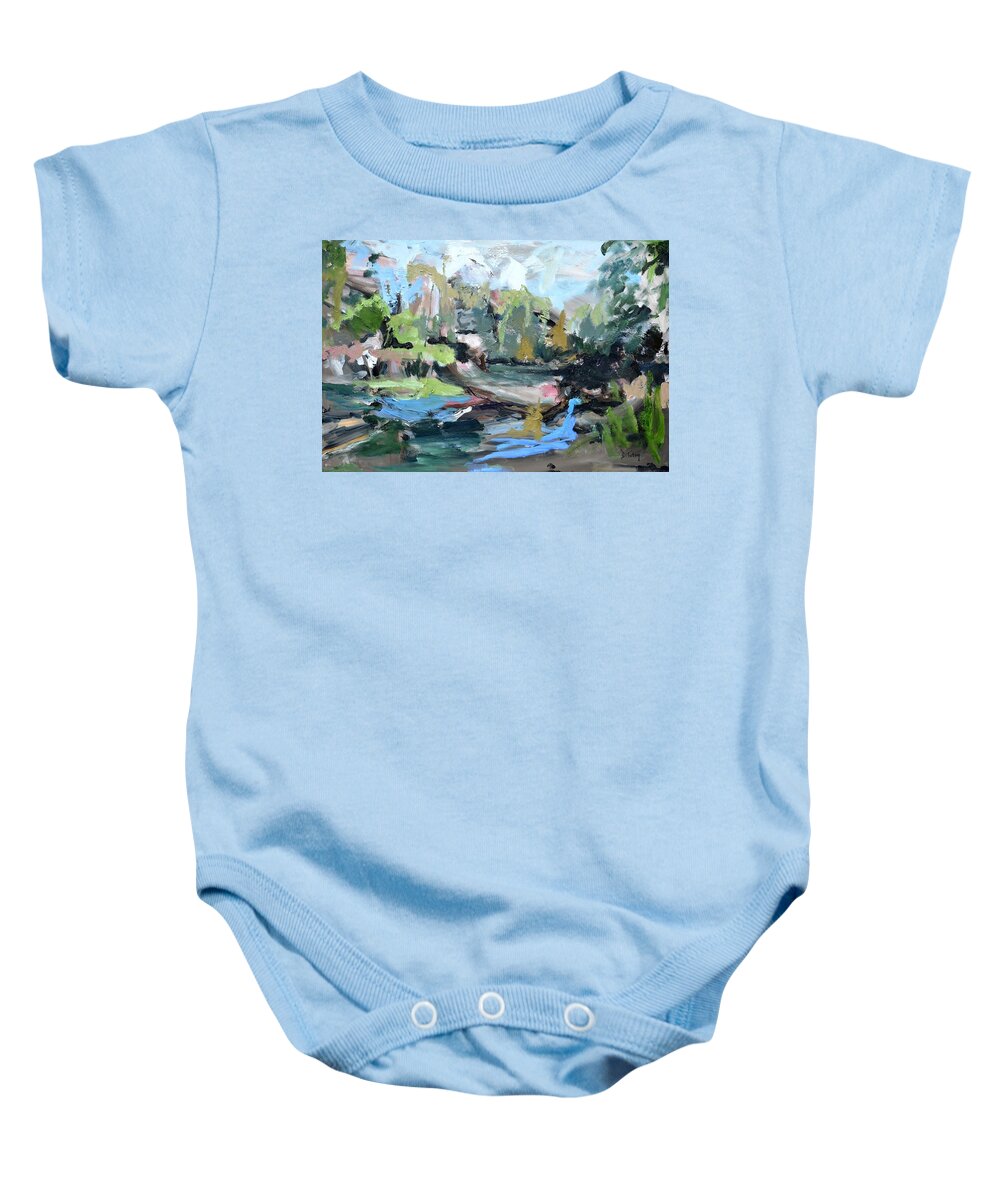 Abstract Baby Onesie featuring the painting Monet's Garden at Giverny Abstract by Donna Tuten