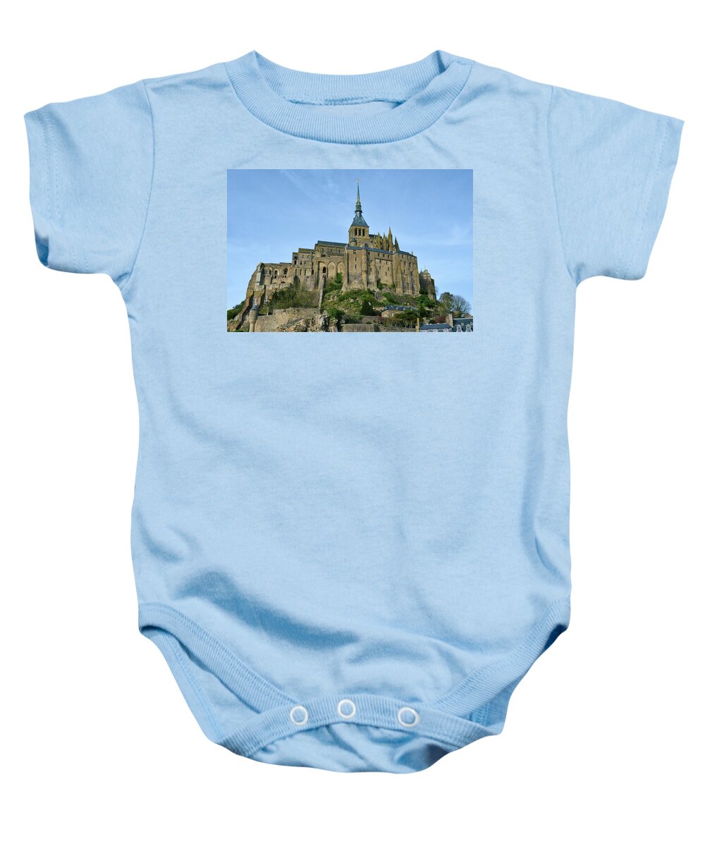 Mont Saint Michel Baby Onesie featuring the photograph Mont Saint Michel Tidal Island Abbey Profile Northern France by Shawn O'Brien