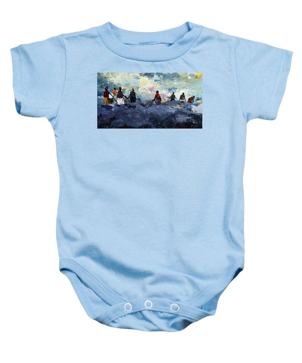 African Art Baby Onesie featuring the painting Morning Tide by Tarizai Munsvhenga