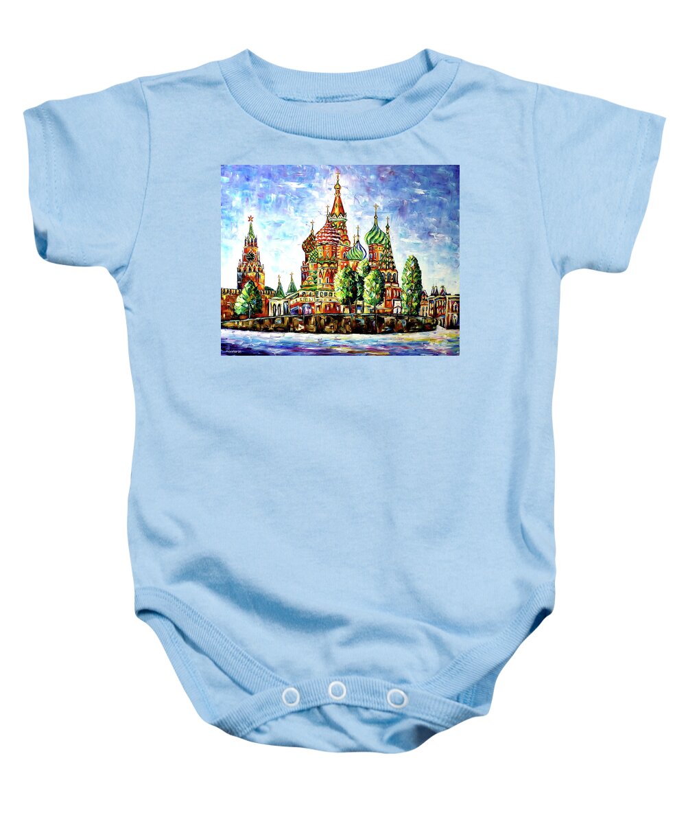 Stbasilscathedral Baby Onesie featuring the painting Moscow's Red Jewel by Mirek Kuzniar