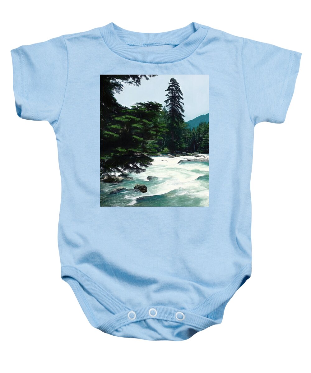 River Baby Onesie featuring the digital art Mountain Valley Stream by Susan Hope Finley