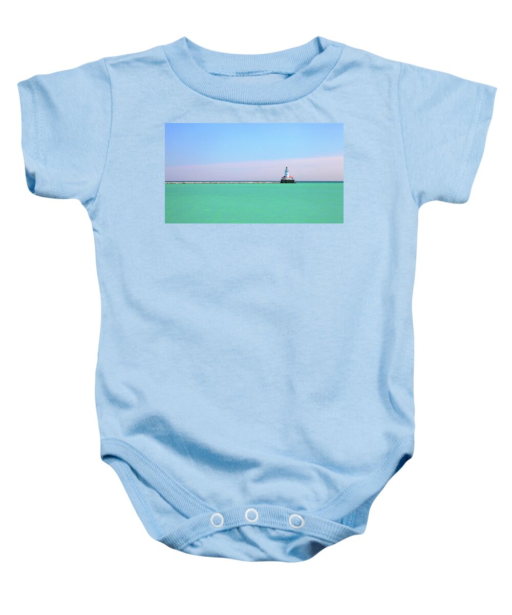 Lighthouse Baby Onesie featuring the photograph Navy Pier Lighthouse Lake Michigan by Patrick Malon