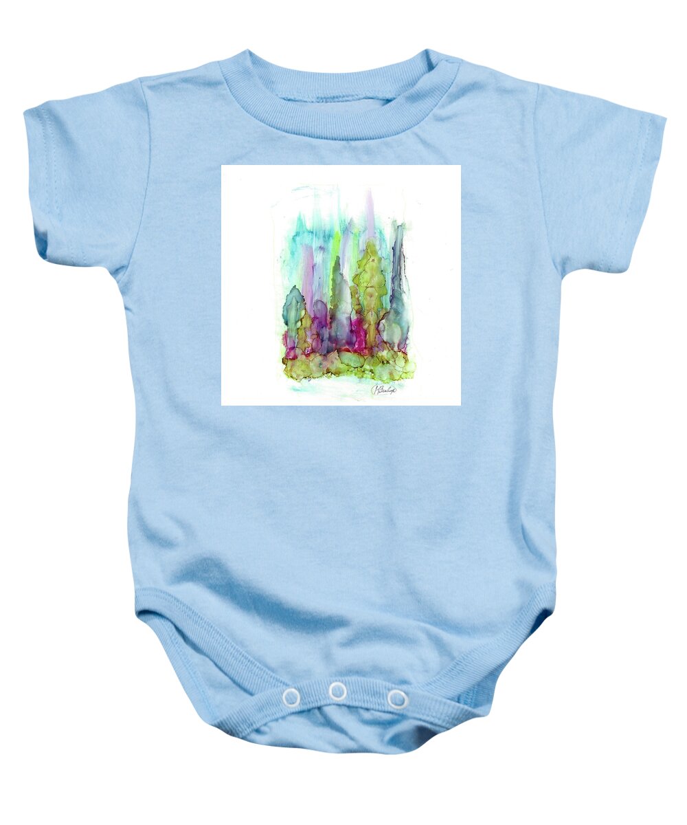 Landscape Baby Onesie featuring the painting Northern Lights by Katy Bishop