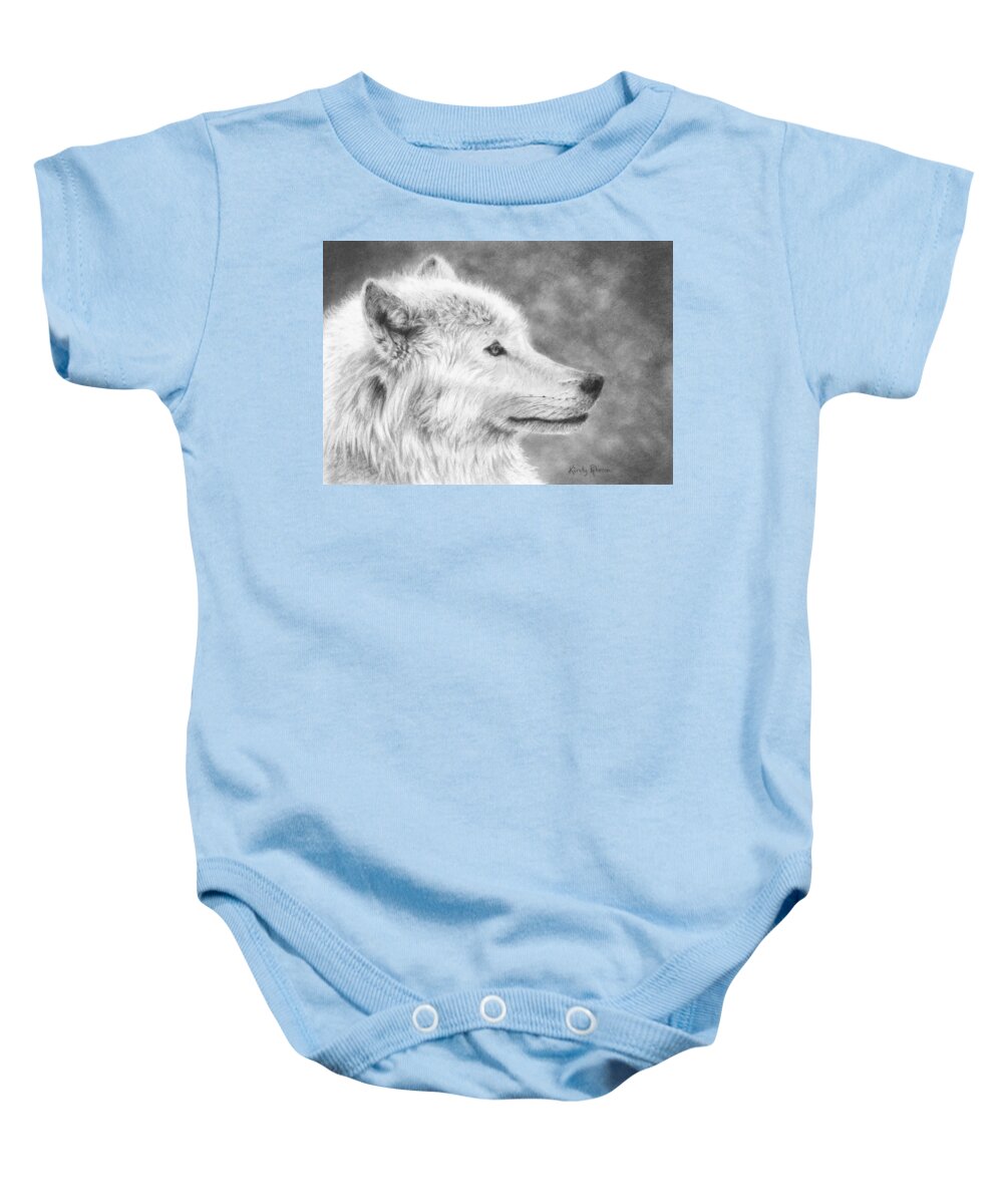 Wolf Baby Onesie featuring the drawing White Wolf by Kirsty Rebecca