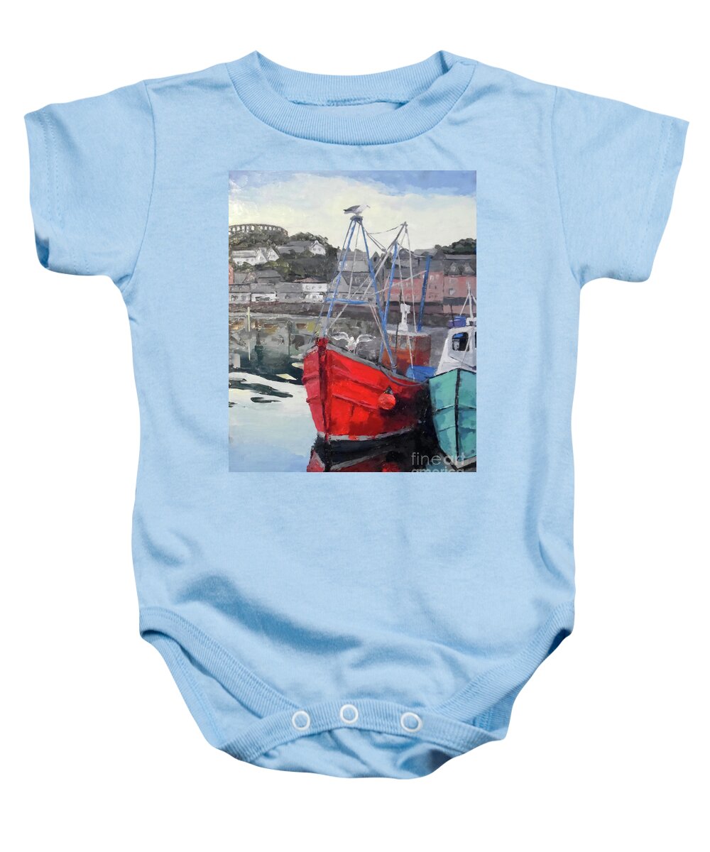 Scotland Baby Onesie featuring the painting Oban Harbor, 2015 by PJ Kirk
