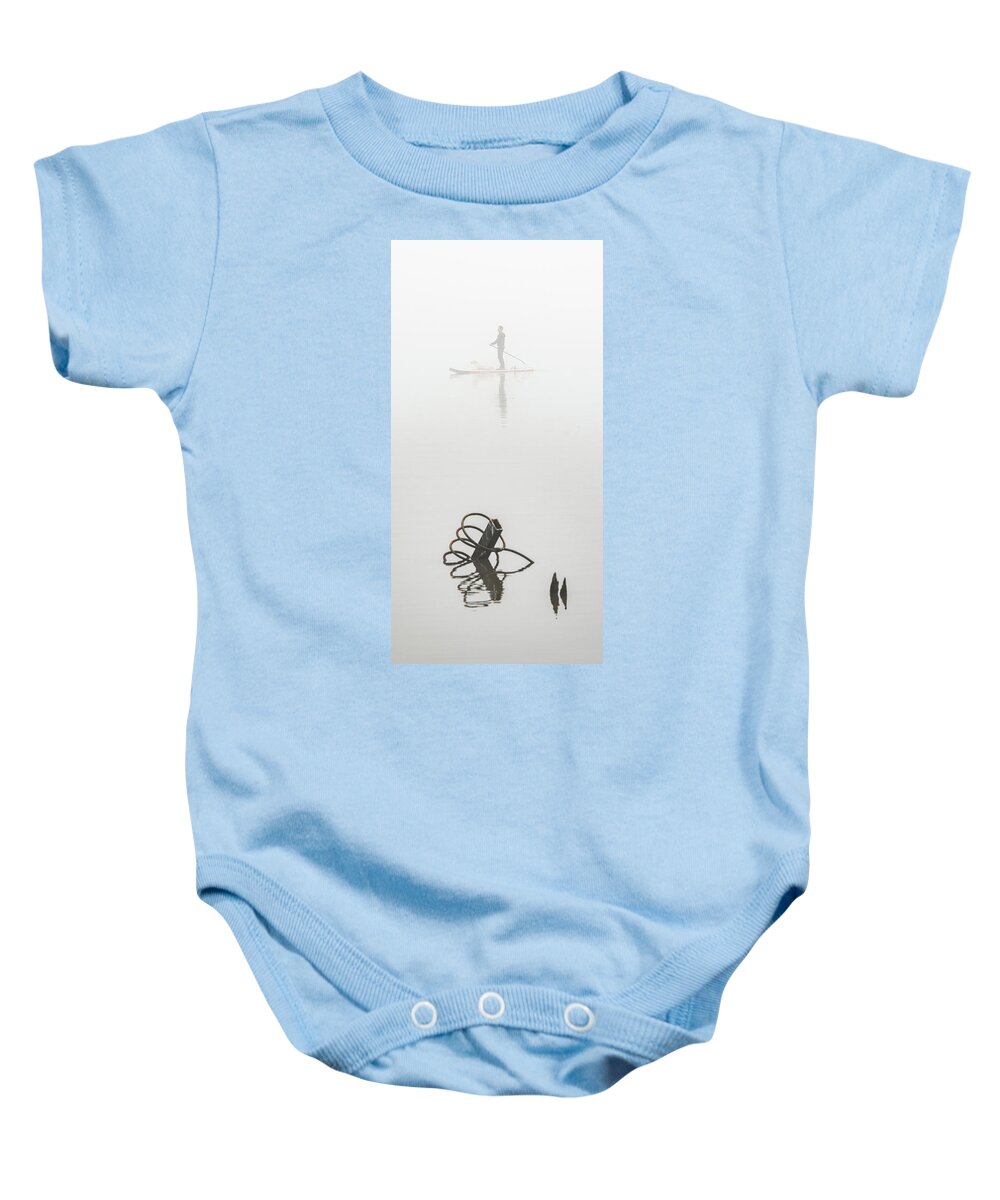 Hudson River Baby Onesie featuring the photograph Paddleboarder in Fog 2 by Kevin Suttlehan