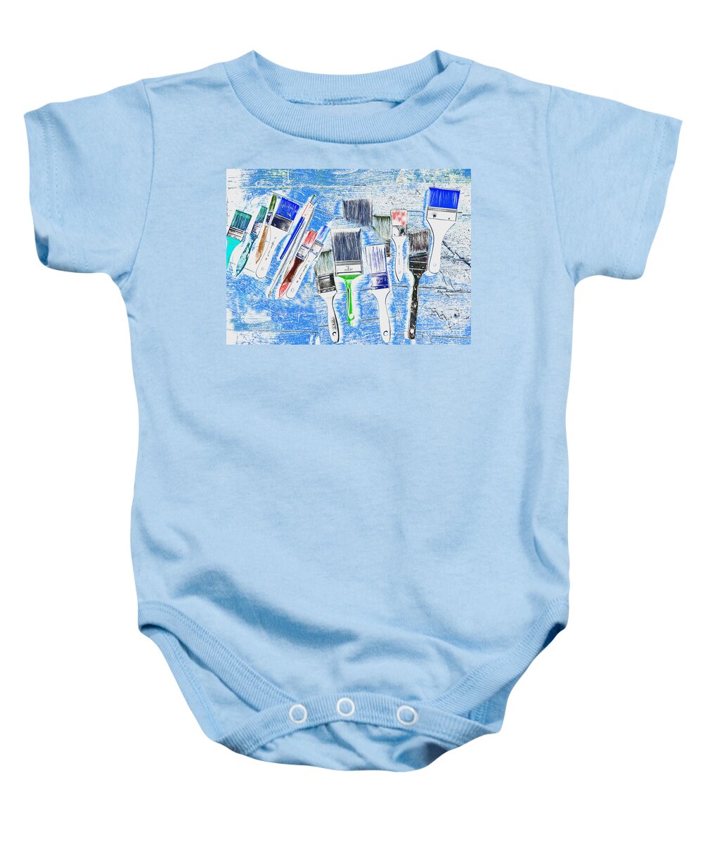 Paintbrushes Baby Onesie featuring the mixed media Paintbrush Abstract by Kae Cheatham