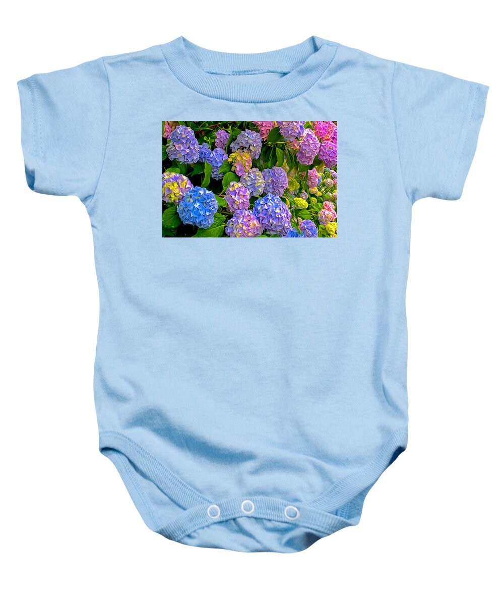 Hydrangea Baby Onesie featuring the photograph Painted Hydrangea by Jim Dollar