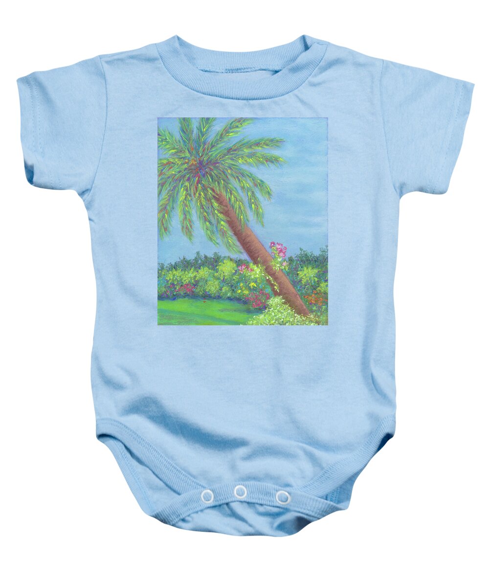 Palm Trees Baby Onesie featuring the pastel Orchids on a Palm Tree by Anne Katzeff