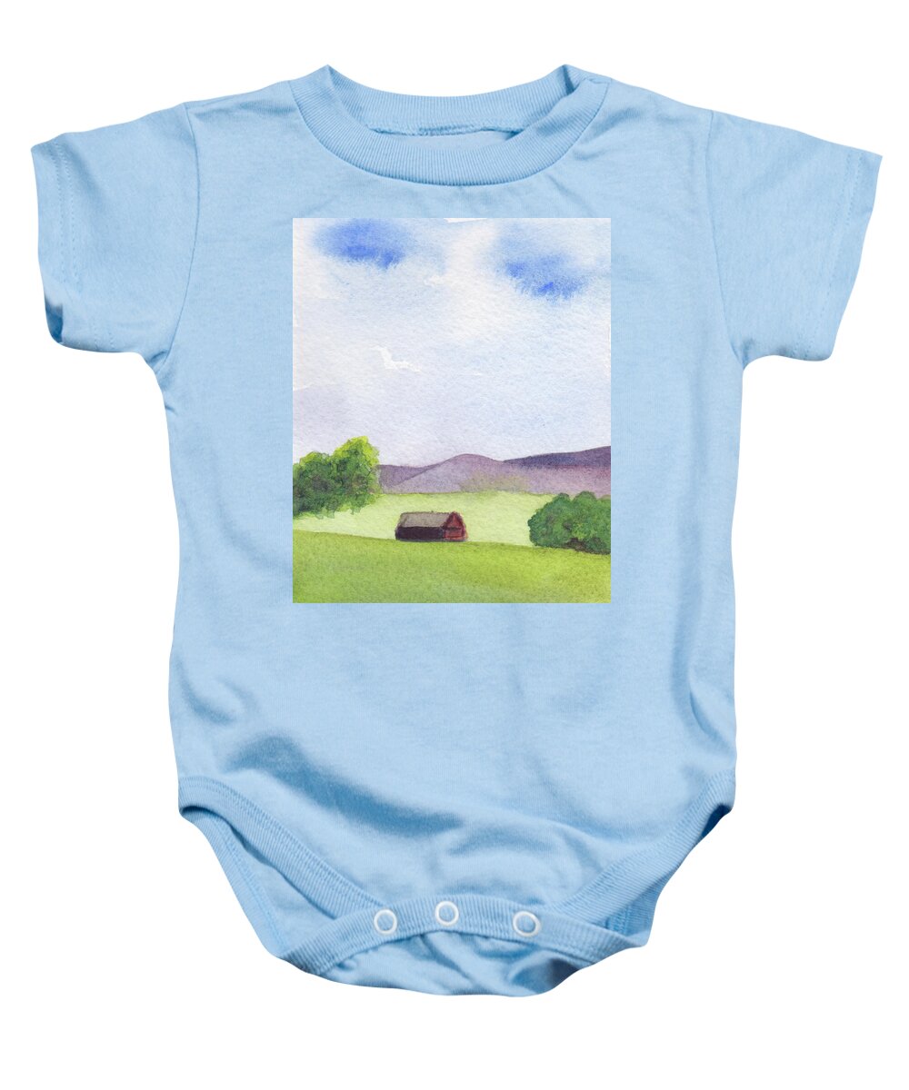 Berkshires Baby Onesie featuring the painting Pause at Barn by Anne Katzeff