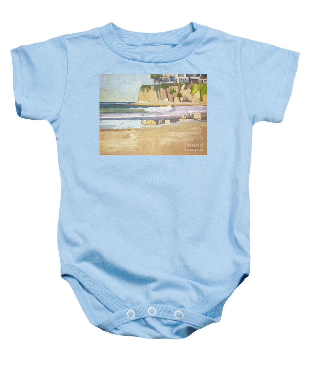 Pb Point Baby Onesie featuring the painting PB Point - Tourmaline Surfing Park - Pacific Beach, San Diego, California by Paul Strahm