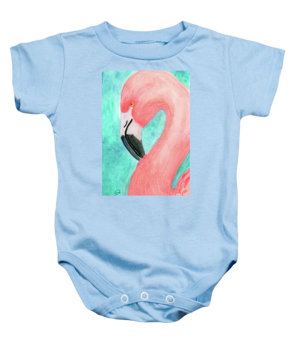 Dorothy Lee Art Baby Onesie featuring the painting Pink Flamingo by Dorothy Lee
