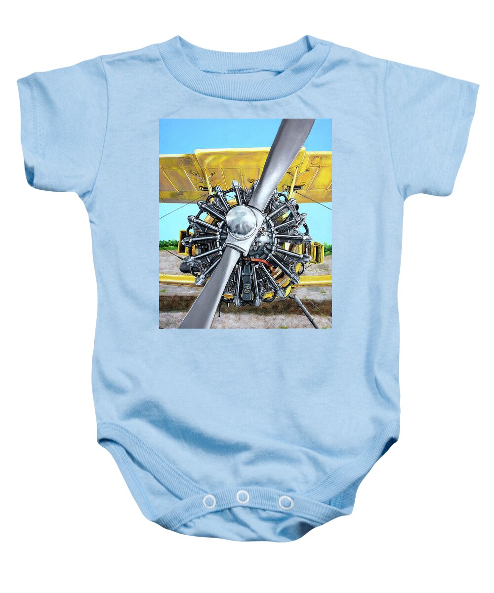 Airplane Baby Onesie featuring the painting Pratt and Whitney 985 by Karl Wagner