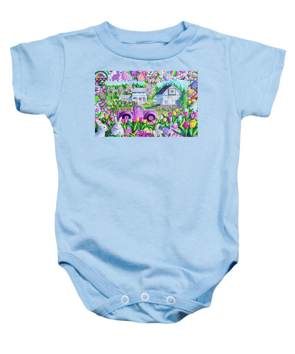 Purple Truck Baby Onesie featuring the painting Purple Easter Truck by Diane Phalen