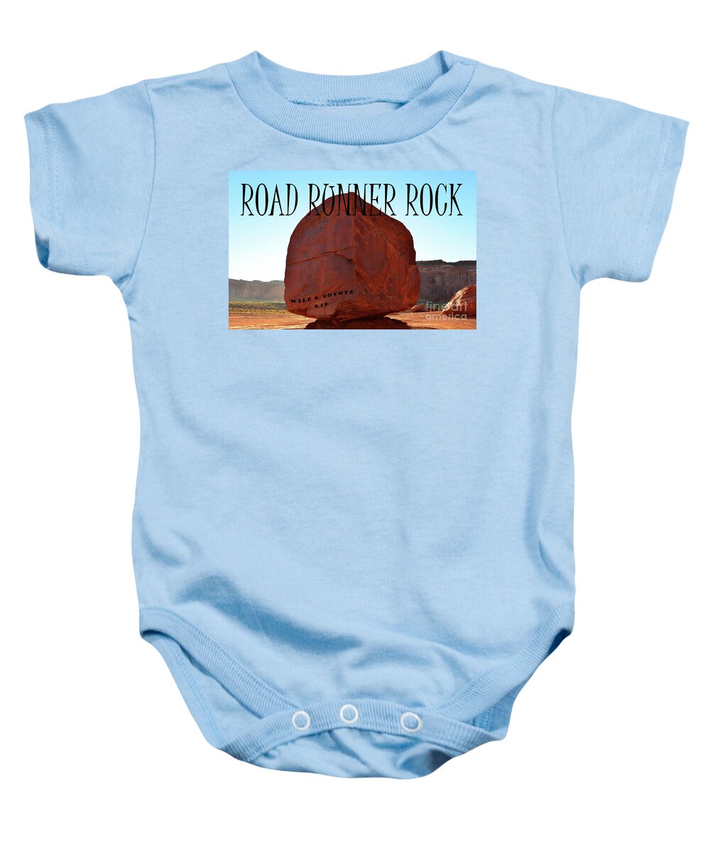 Road Runner Rock Baby Onesie featuring the mixed media Road Runner Rock by David Lee Thompson