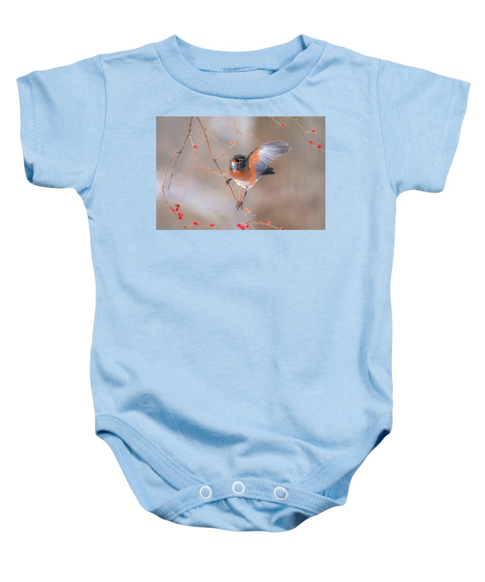 Waving Baby Onesie featuring the photograph Robin Waving by Dan Sproul