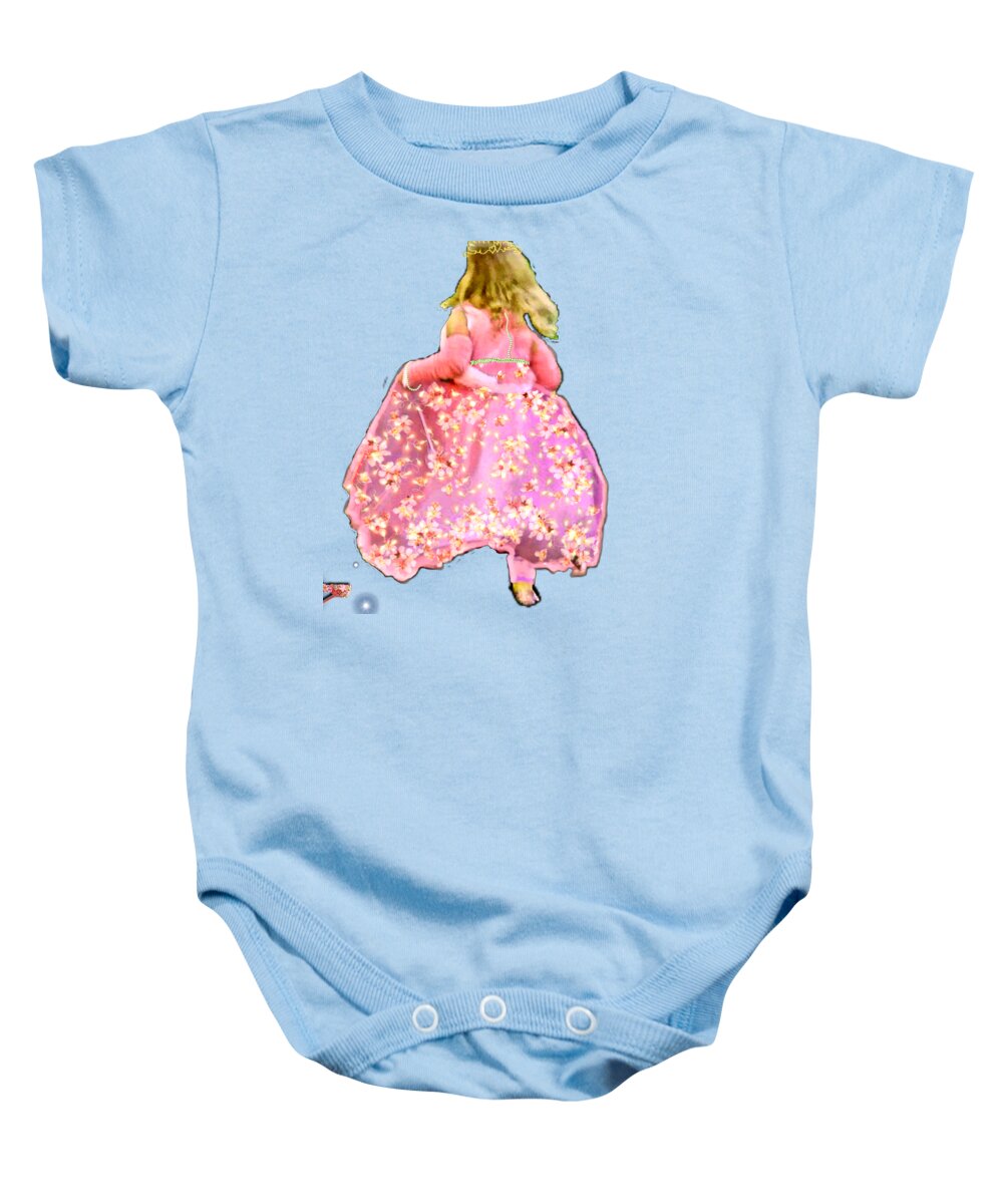 Princess And Her Slipper Baby Onesie featuring the digital art Running Shoe From A Fairy Tale by Pamela Smale Williams