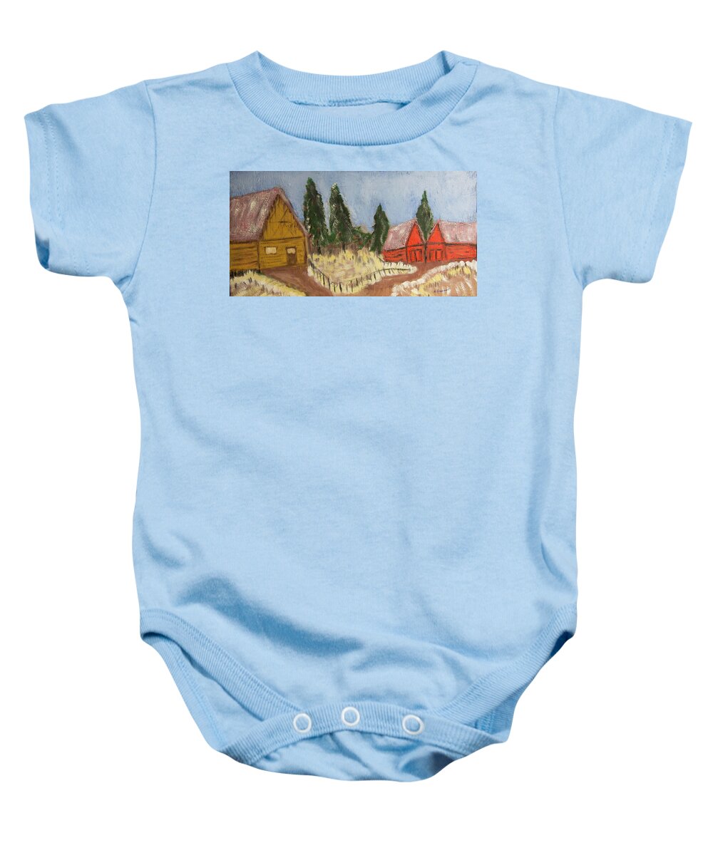  Baby Onesie featuring the painting Rural Barns by David McCready