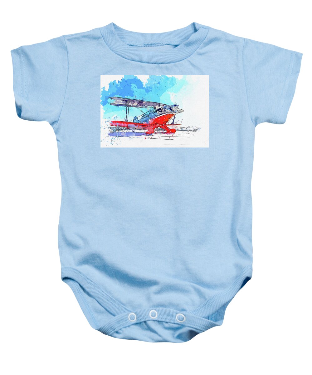Plane Baby Onesie featuring the painting S- in watercolor ca by Ahmet Asar by Celestial Images