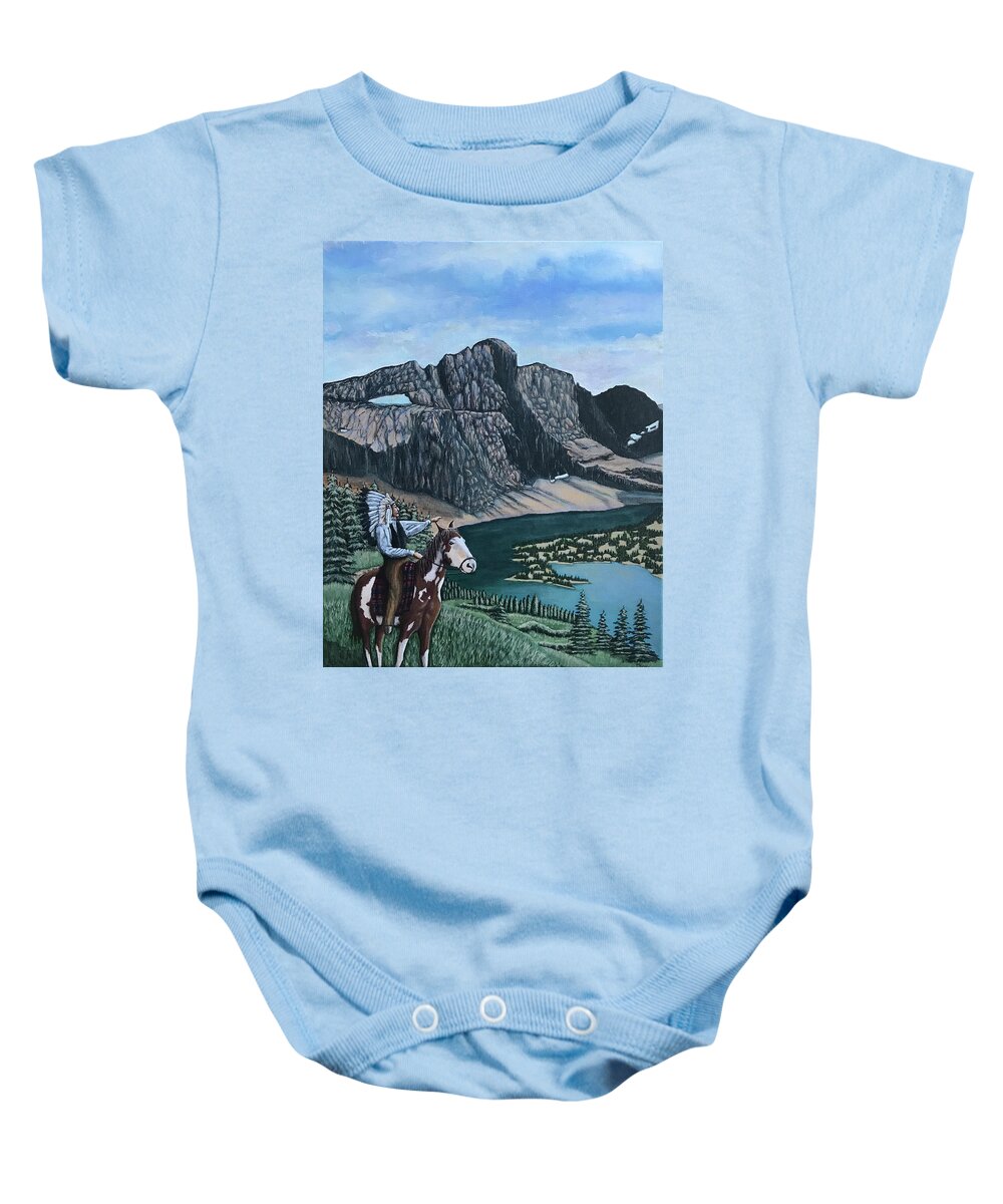 Landscape Baby Onesie featuring the painting Sacred Land by Mr Dill