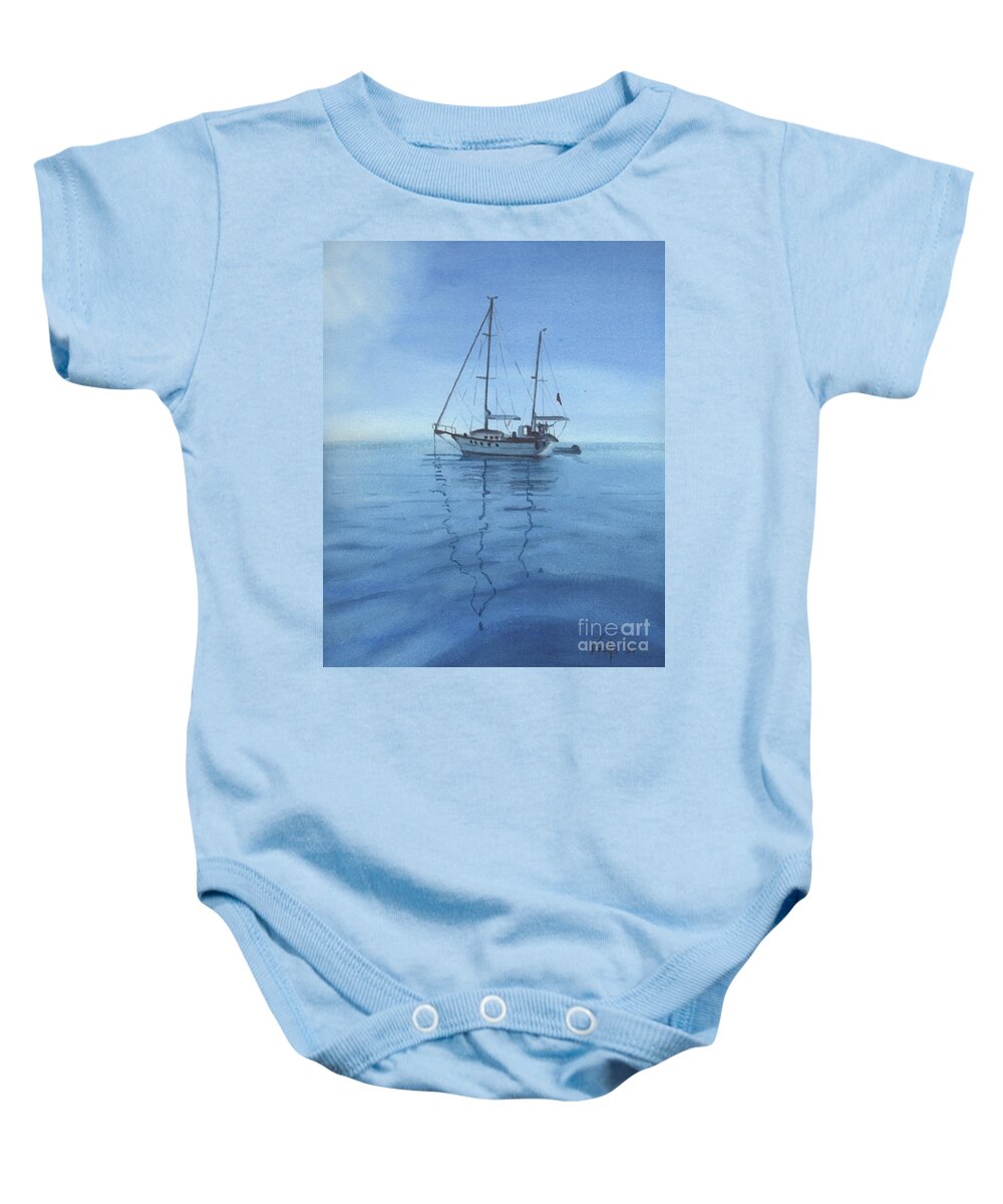 Sailboat Baby Onesie featuring the painting Sailboat on Blue Water by Vicki B Littell