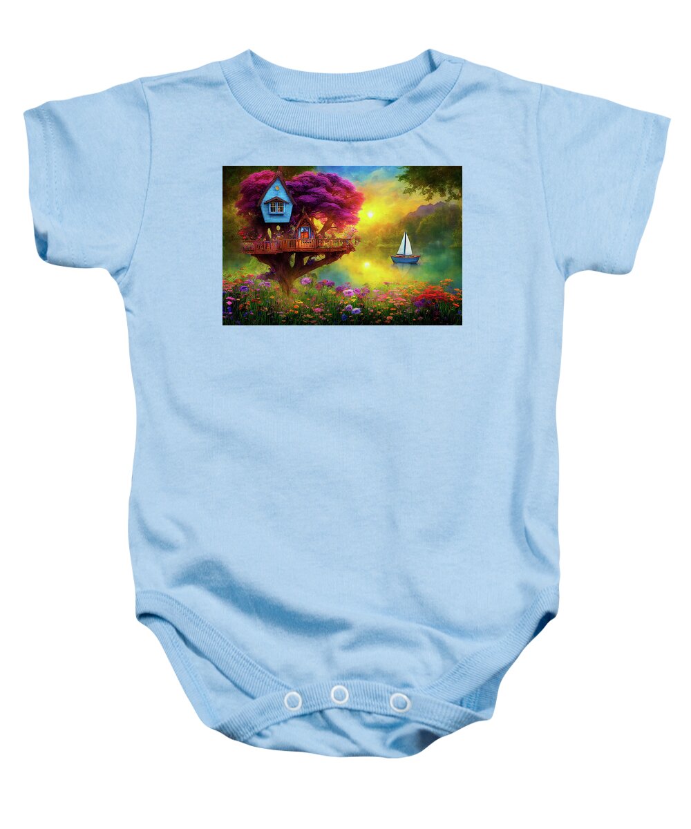 Tree House Baby Onesie featuring the digital art Sailing by My Summer Tree House by Peggy Collins